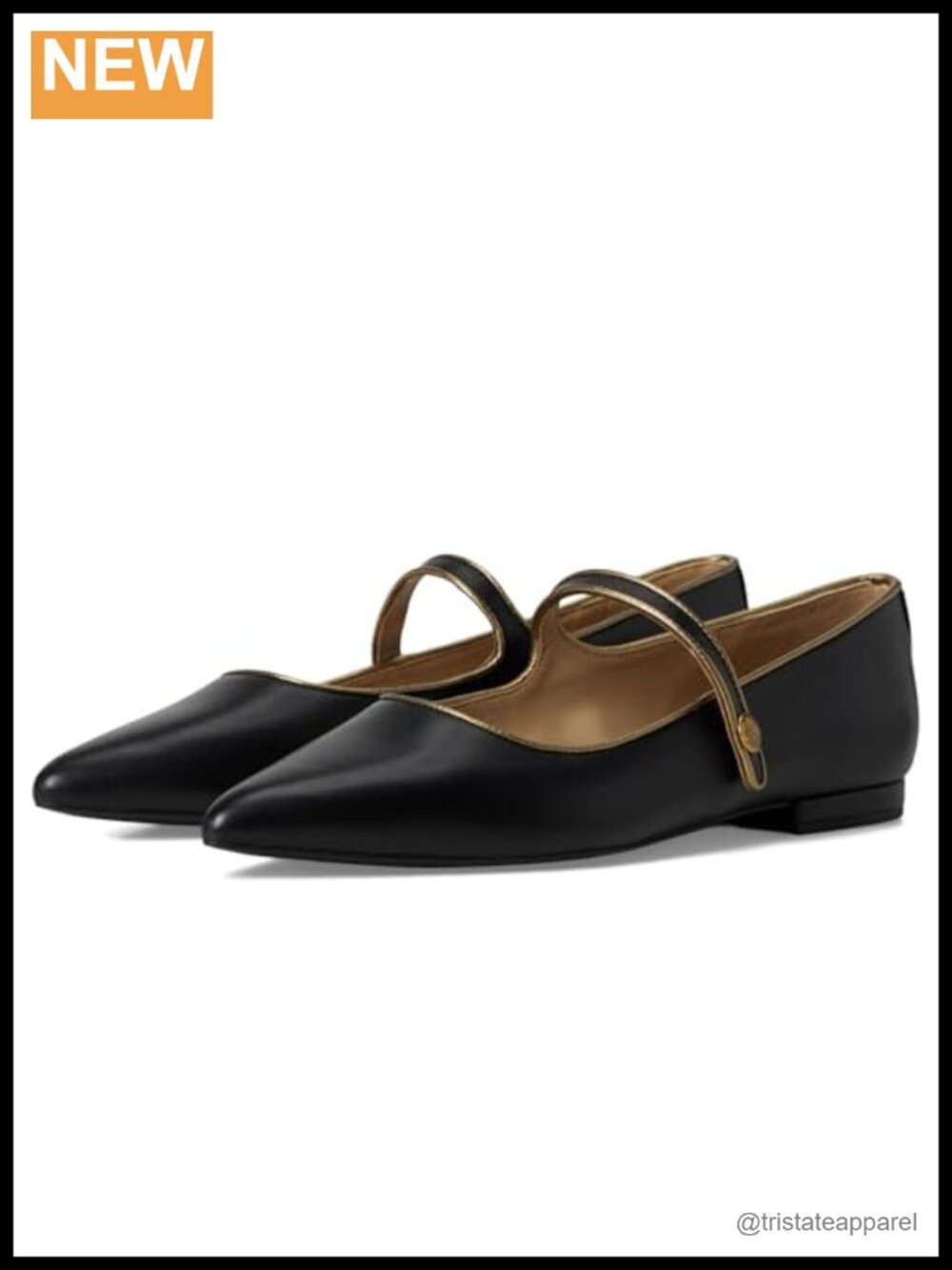 Londyn Metallic-Trim Leather Mary Jane Pointed Toe Formal Flats